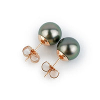 Pink-Green Peacock 9-9.7mm Tahitian Pearl Stud Earrings