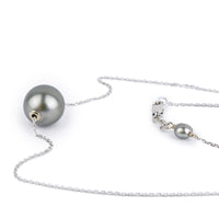 Silvery 10.2mm Tahitian Pearl Solitaire Necklace on 14K White Gold