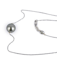 Silvery 10.2mm Tahitian Pearl Solitaire Necklace on 14K White Gold