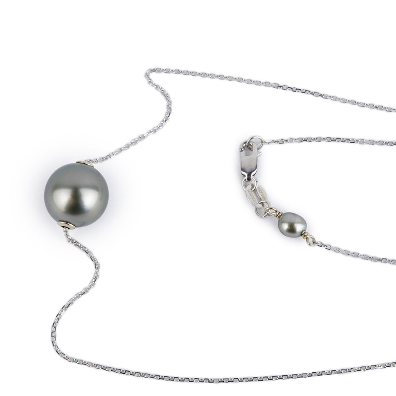 Silvery 10.2mm Tahitian Pearl Solitaire Necklace on 14K White Gold