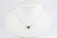 Silvery 10.2mm Tahitian Pearl Solitaire Necklace on 14K White Gold