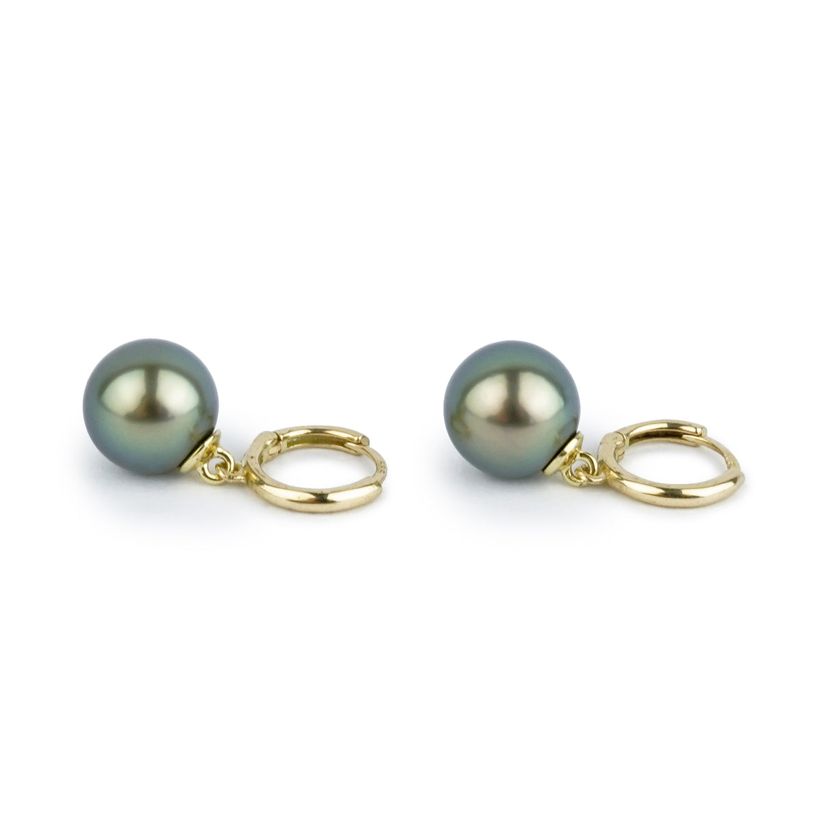 Blue-Green Peacock Tahitian Pearl Huggie Hoop Earrings