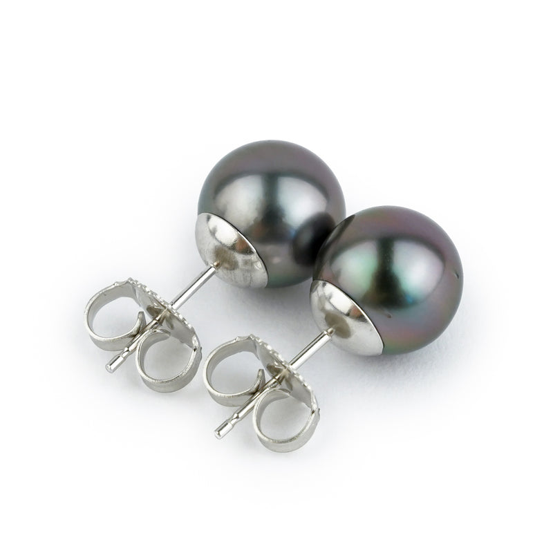 Lavender-Blue 9.3-9.8mm Tahitian Pearl Stud Earrings