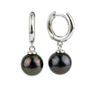 Plum Peacock 9mm Tahitian Pearl Hoop Earrings on Sterling Silver