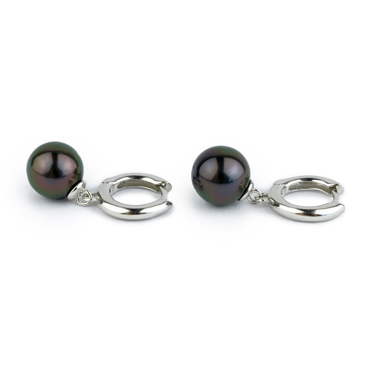 Plum Peacock 9mm Tahitian Pearl Hoop Earrings on Sterling Silver