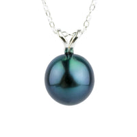 Deep Indigo 9.5mm Tahitian Pearl I'a Necklace on Sterling Silver