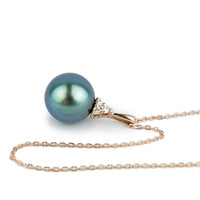 Blue-Green Tahitian Pearl & Diamond Toru Necklace on 14K Rose Gold