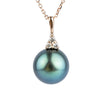 Blue-Green Tahitian Pearl & Diamond Toru Necklace on 14K Rose Gold