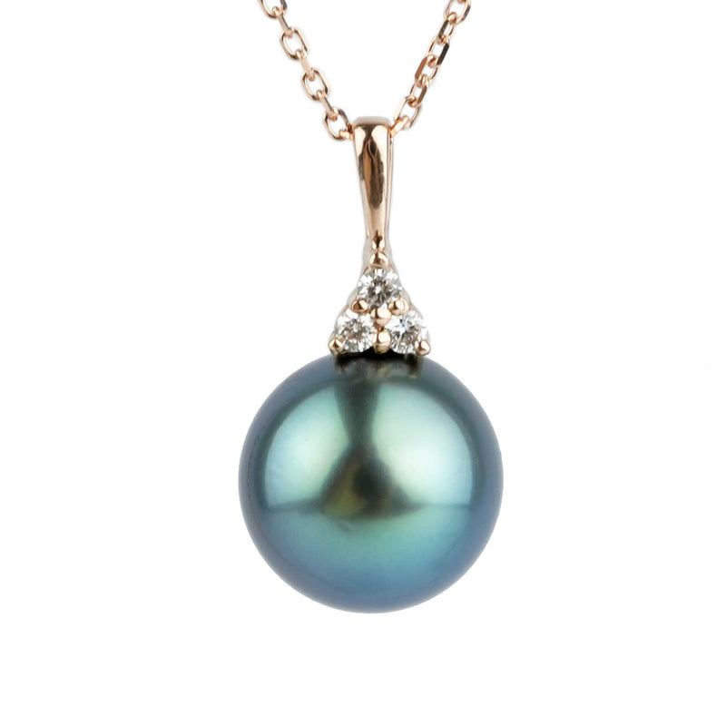 Blue-Green Tahitian Pearl & Diamond Toru Necklace on 14K Rose Gold