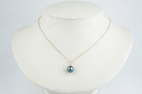 Blue-Green Tahitian Pearl & Diamond Toru Necklace on 14K Rose Gold