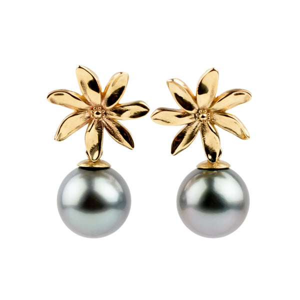 Tiaré 14K Gold Tahitian Pearl Dangle Earrings
