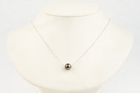 Aubergine Green 9mm Pearl Solitaire Necklace on 14K White Gold