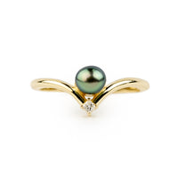 Tahitian Keshi Pearl & Diamond Sunrise Ring