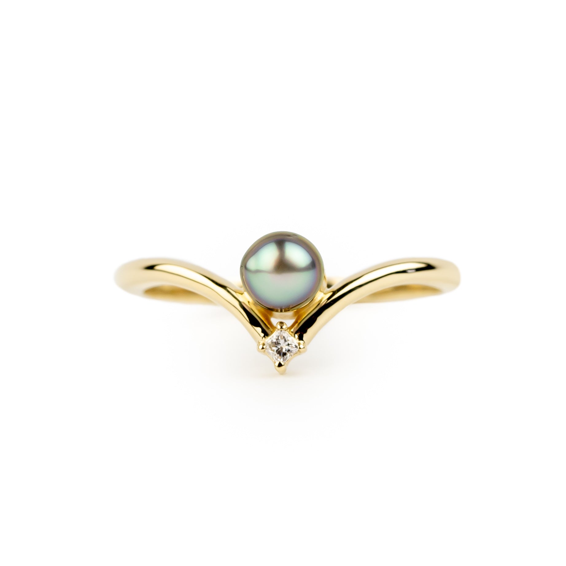 Tahitian Keshi Pearl & Diamond Sunrise Ring