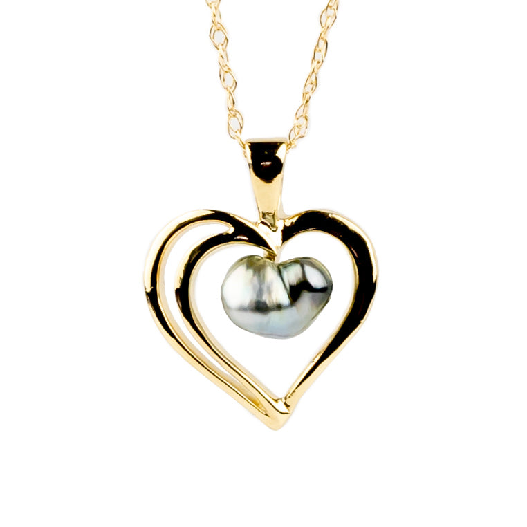 Gold Heart Tahitian Pearl Keshi Necklace