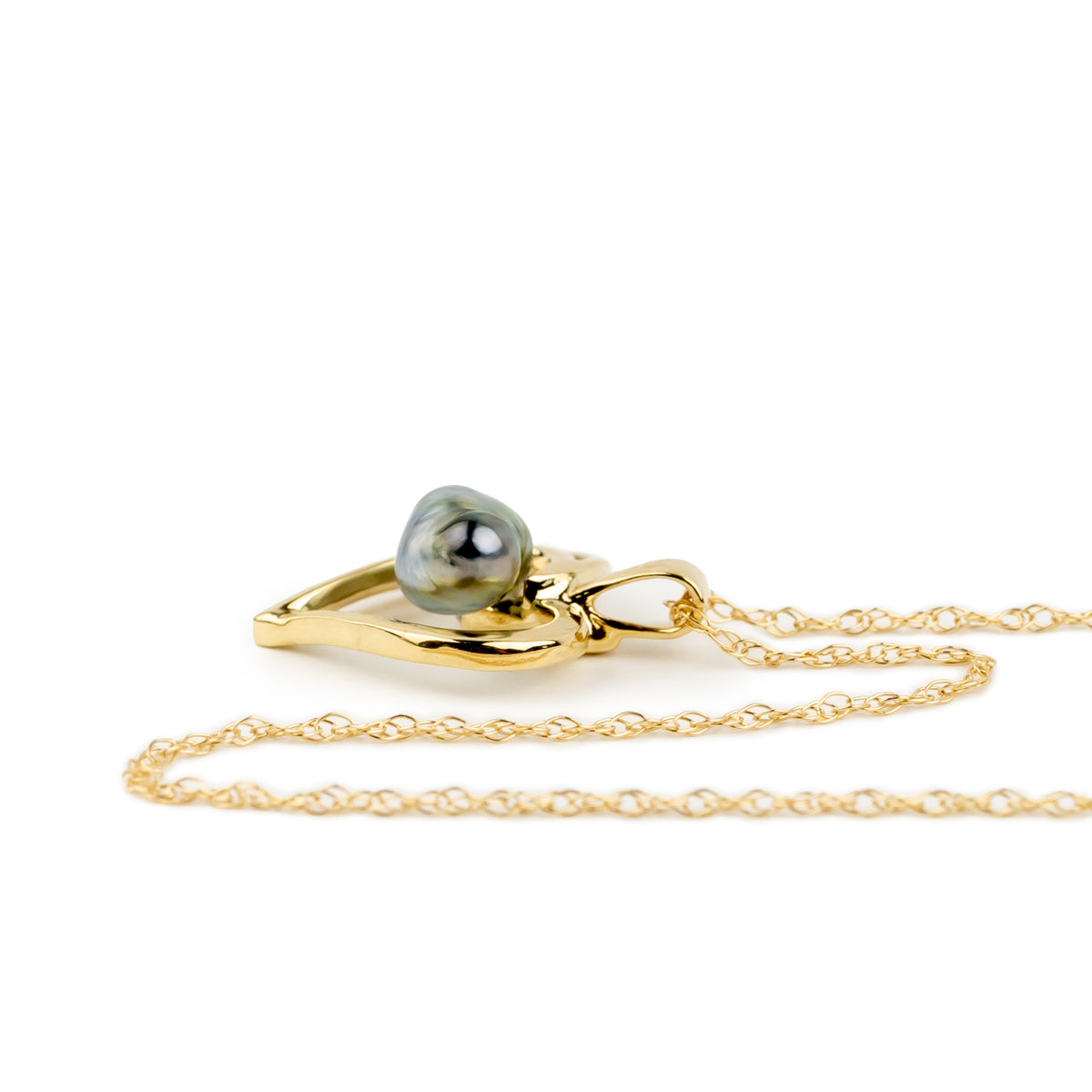 Gold Heart Tahitian Pearl Keshi Necklace