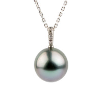 Lilac Blue Tahitian Silvery Pearl & Diamond Éclat Necklace on 14KWG