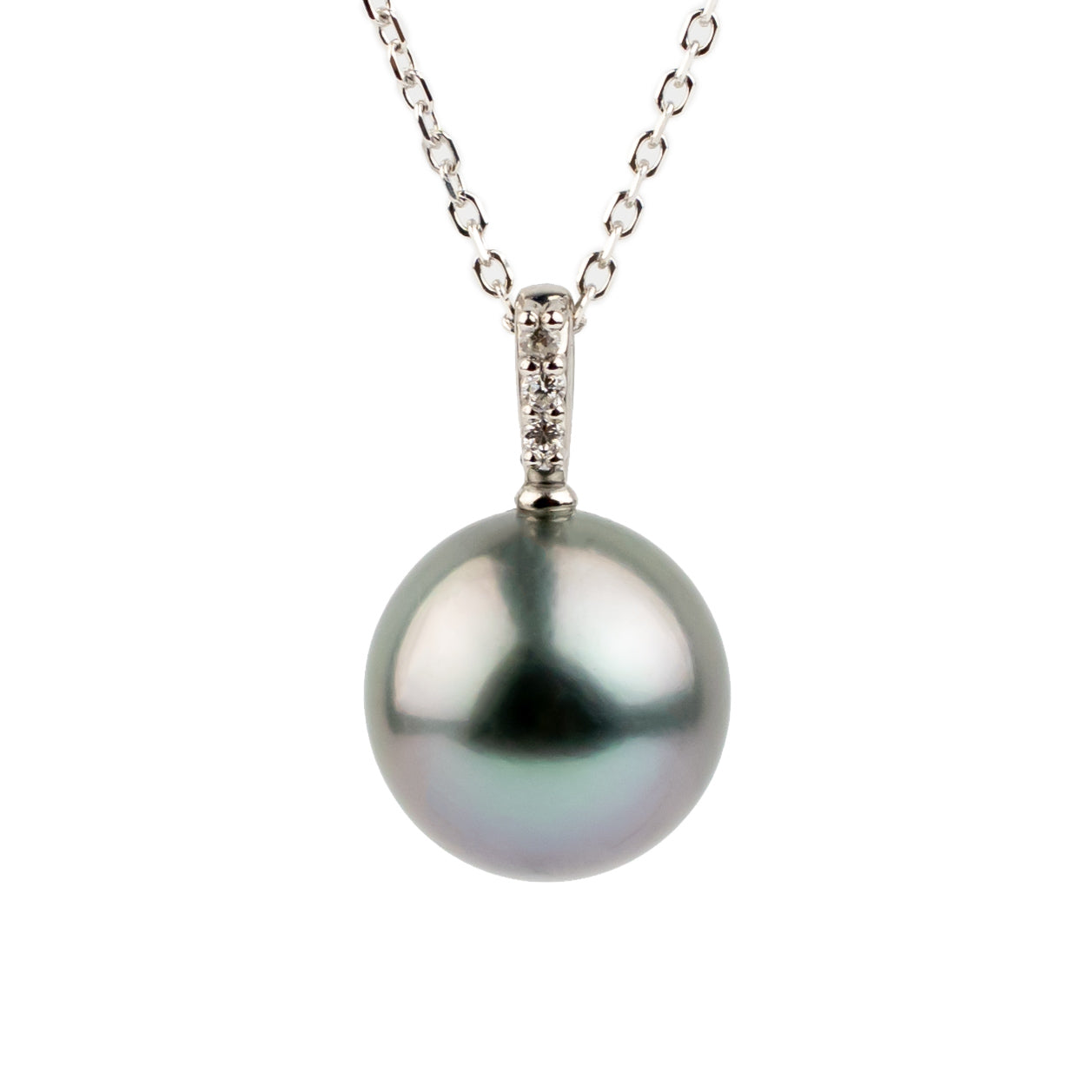Lilac Blue Tahitian Silvery Pearl & Diamond Éclat Necklace on 14KWG