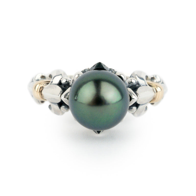 Glowing Green Acropora Tahitian Pearl Ring