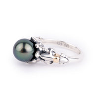 Glowing Green Acropora Tahitian Pearl Ring