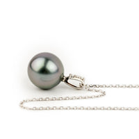 Lilac Blue Tahitian Silvery Pearl & Diamond Éclat Necklace on 14KWG