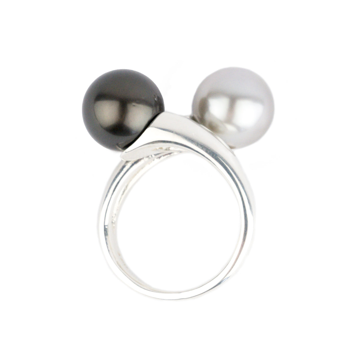 Black & White Tahitian Pearl Ring on Sterling Silver