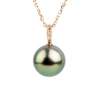 Tropical Green Tahitian Pearl & Diamond Éclat Necklace on 14KRG