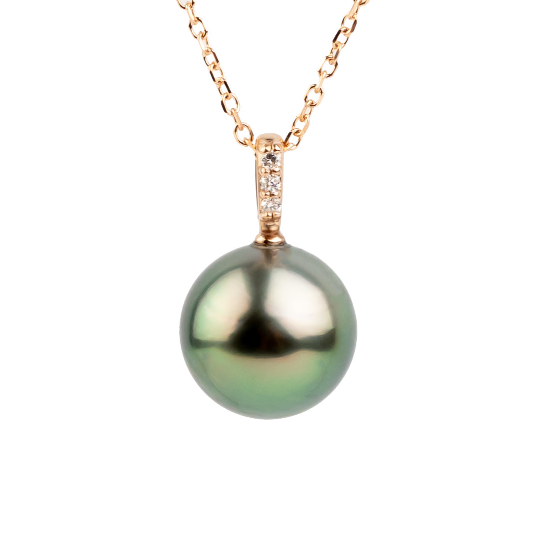 Tropical Green Tahitian Pearl & Diamond Éclat Necklace on 14KRG