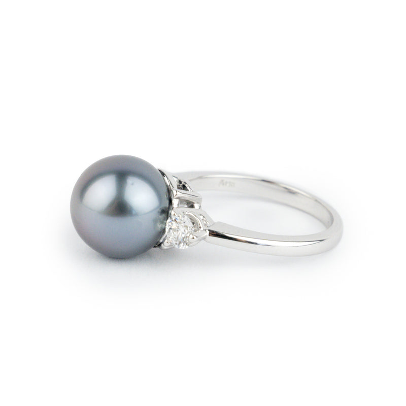 Tahitian Pearl & Diamond Bisou Ring on 14K White Gold