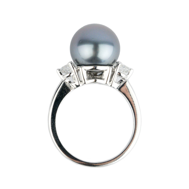 Tahitian Pearl & Diamond Bisou Ring on 14K White Gold