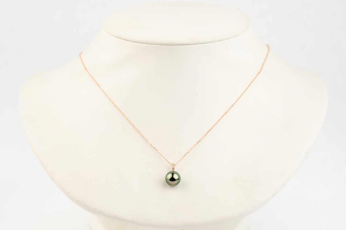 Tropical Green Tahitian Pearl & Diamond Éclat Necklace on 14KRG