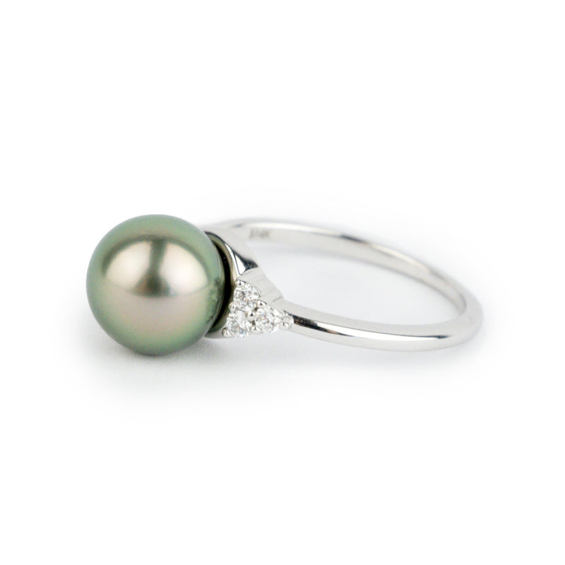 Tahitian Pearl & Diamond Toru Ring on 14K White Gold