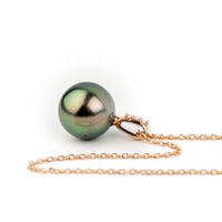 Tropical Green Tahitian Pearl & Diamond Éclat Necklace on 14KRG