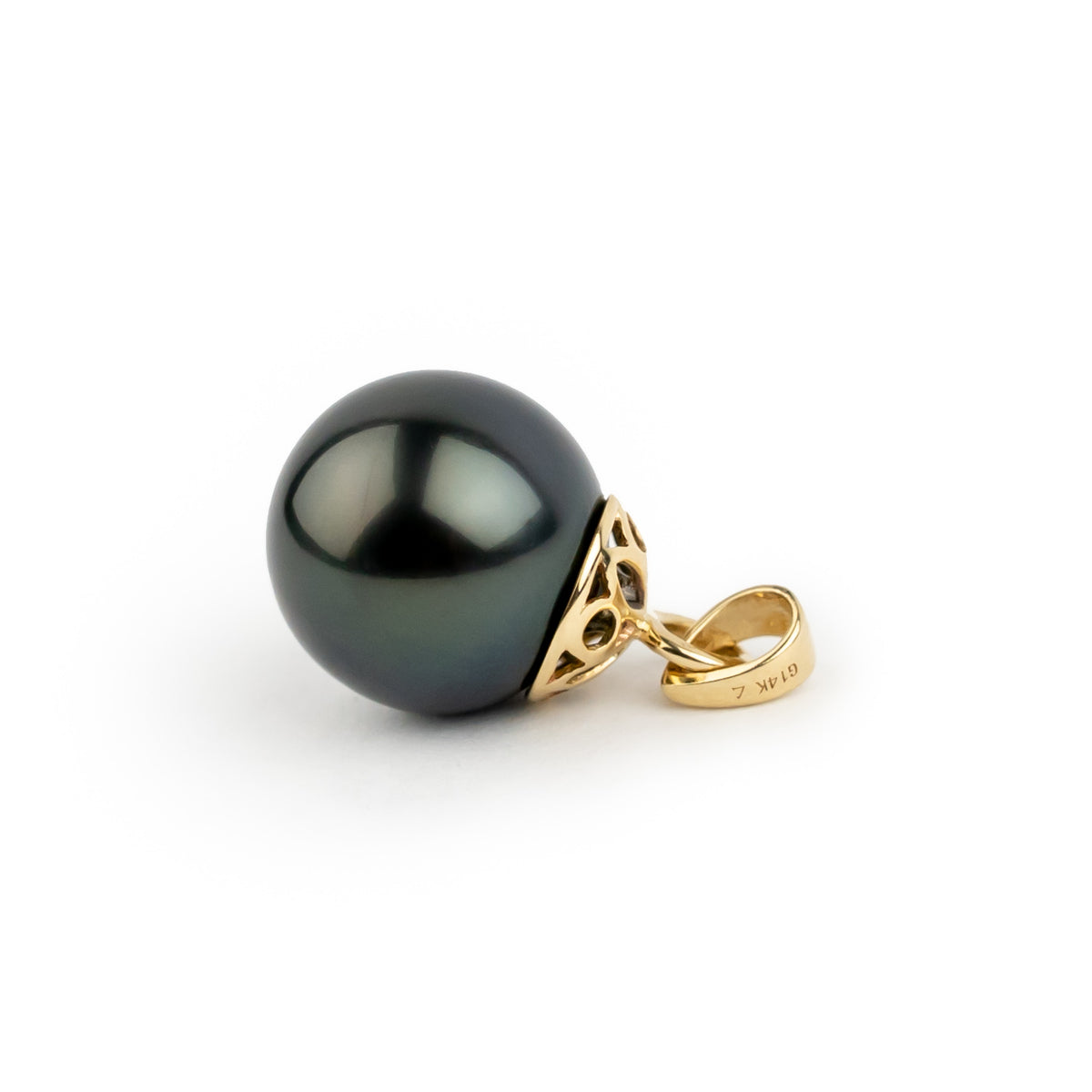 Darkest Blue 10.2mm Tahitian Pearl Filigree Pendant