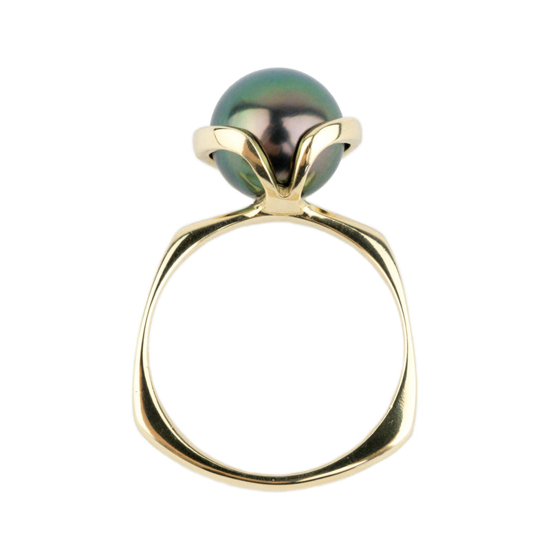 Peacock Green Tahitian Pearl Petal Ring