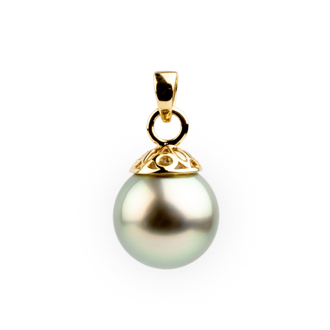 Pale Seafoam 9.8mm Tahitian Pearl Filigree Pendant