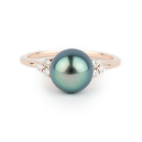 Tahitian Pearl & Diamond Toru Ring on 14K Rose Gold