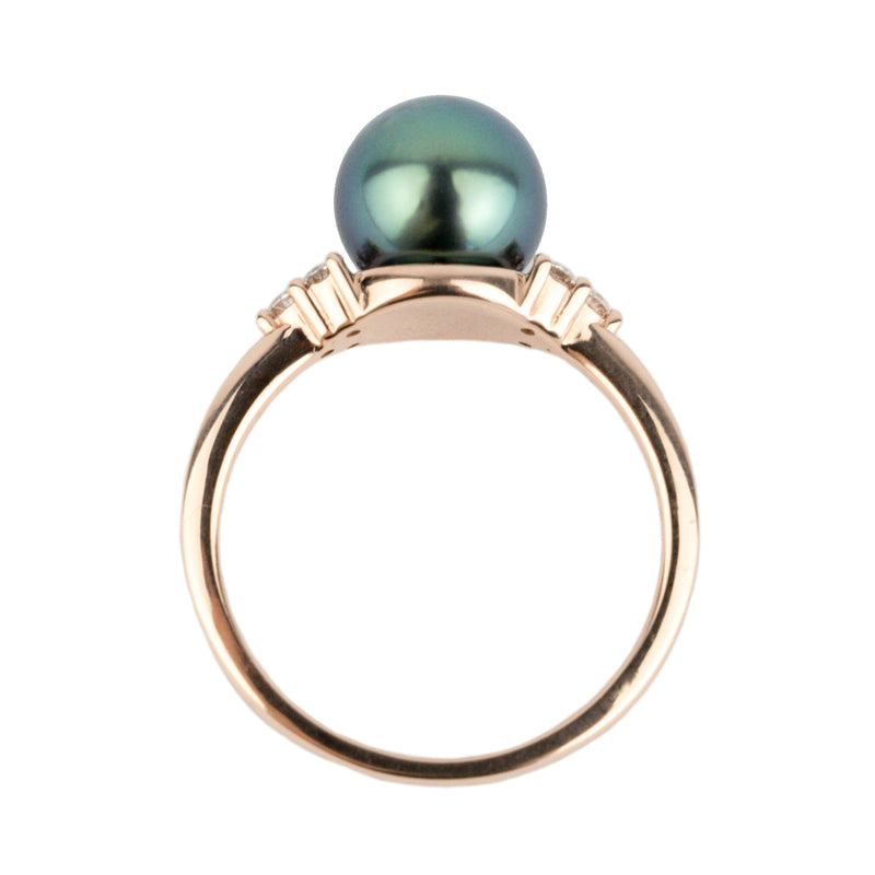 Tahitian Pearl & Diamond Toru Ring on 14K Rose Gold