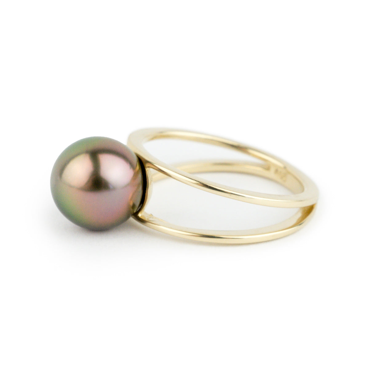 Vibrant Pink-Golden-Green Tahitian Pearl Double Banded Ring