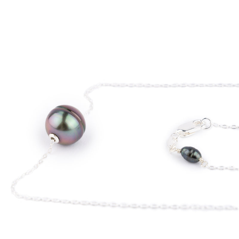 Metallic Circled 10.2mm Tahitian Pearl Solitaire Necklace on Sterling Silver