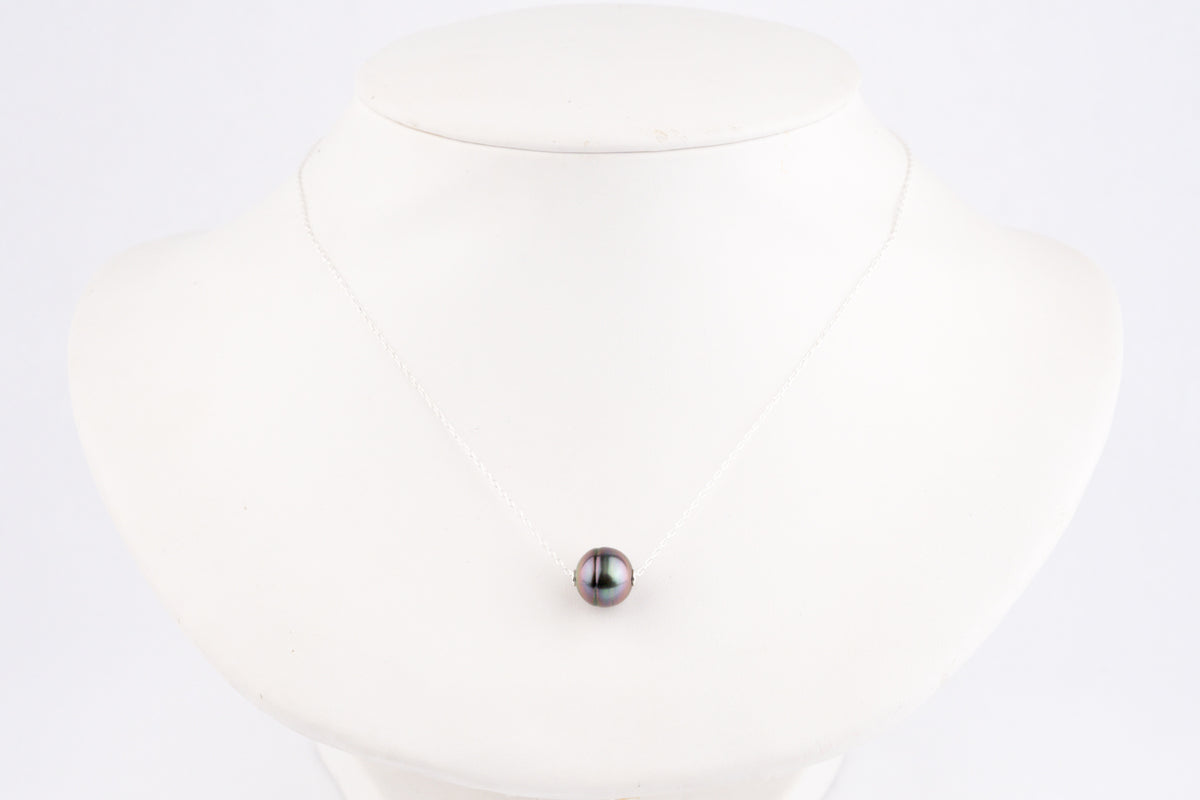 Metallic Circled 10.2mm Tahitian Pearl Solitaire Necklace on Sterling Silver