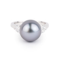 Tahitian Pearl & Diamond Bisou Ring on 14K White Gold