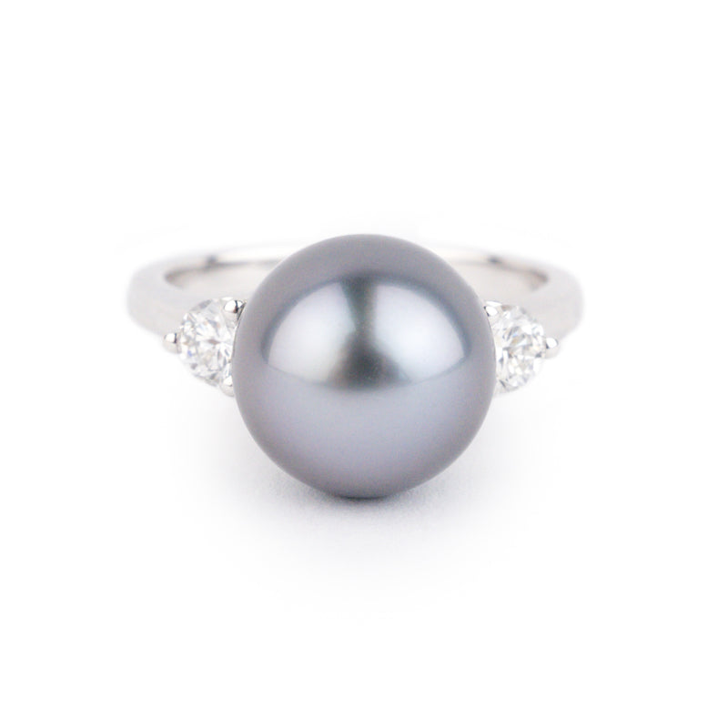 Tahitian Pearl & Diamond Bisou Ring on 14K White Gold