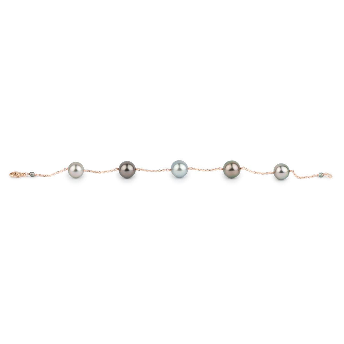 Pink-Green Tahitian Pearl Tin Cup Bracelet on 14K Rose Gold