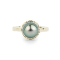 Custom Tahitian Pearl & Diamond Halo Ring Sizes 5 to 9