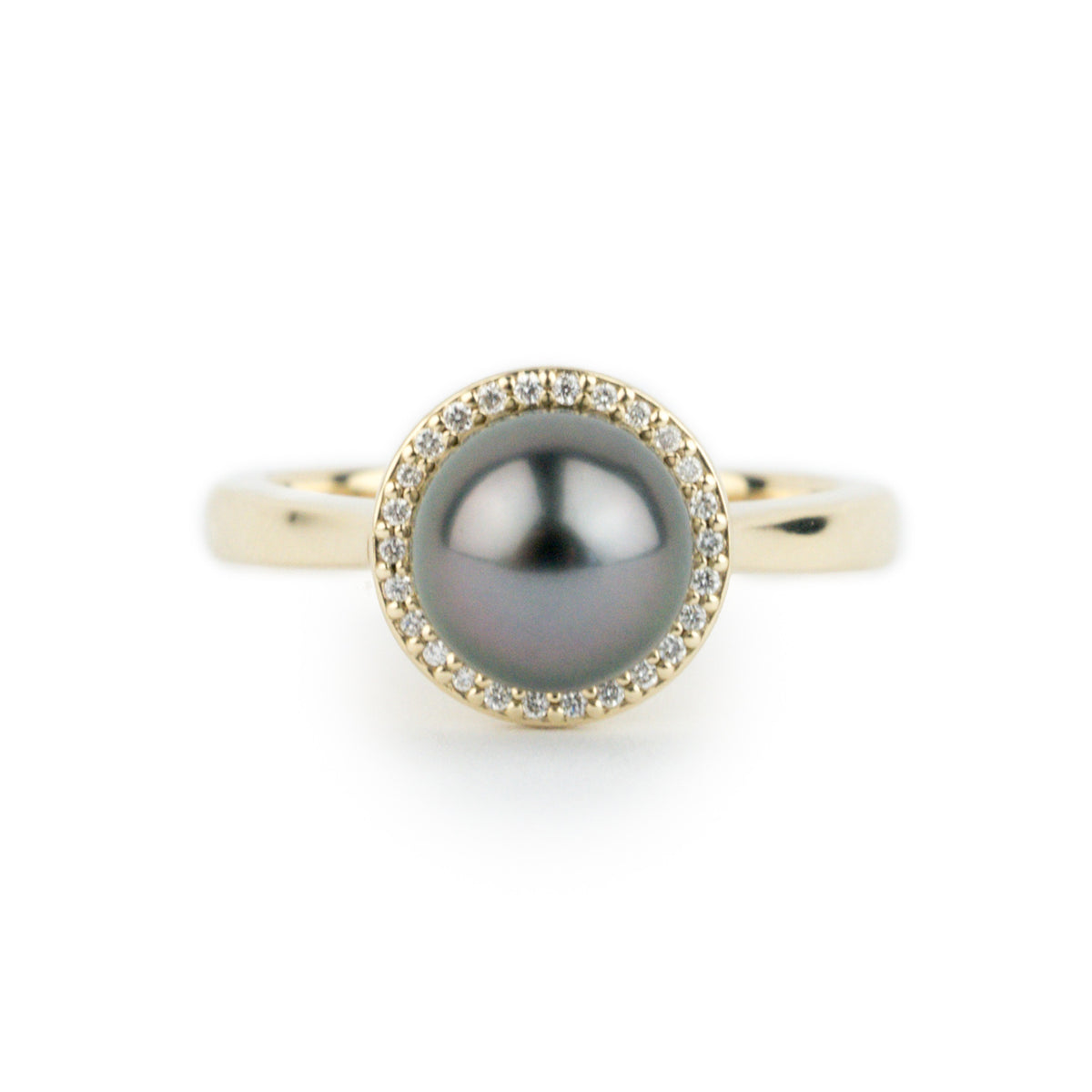 Custom Tahitian Pearl & Diamond Halo Ring Sizes 5 to 9