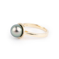 Custom Tahitian Pearl & Diamond Halo Ring Sizes 5 to 9