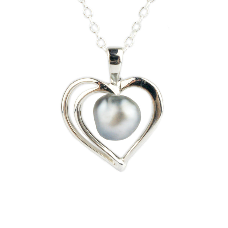 Silver Heart Keshi Necklace