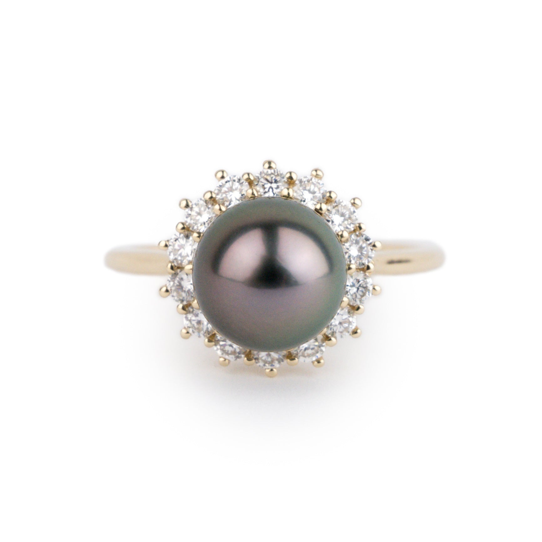 Custom Tahitian Pearl & Diamond Soleil Ring Sizes 6 to 9