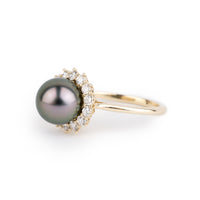 Custom Tahitian Pearl & Diamond Soleil Ring Sizes 6 to 9